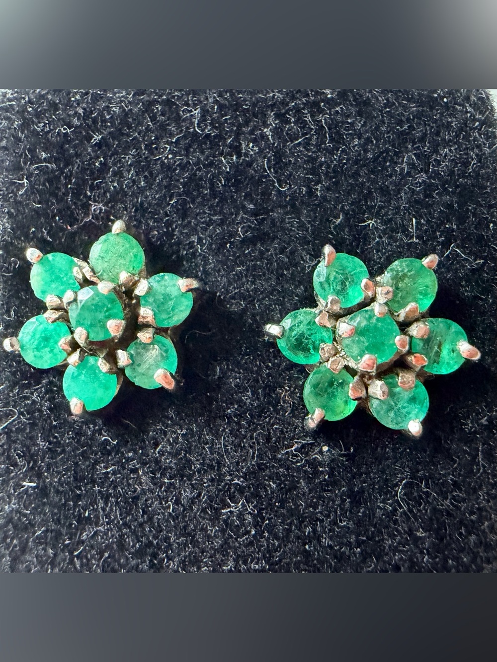 Vintage Southwestern Sterling Silver Cluster Earrings - Green Emerald Stones